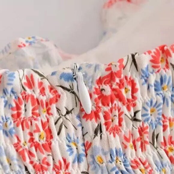 Floral Ruffle Long Midi Dress by Manu Reformation Nikita Shelby White Blue 2/XS - Picture 12 of 16